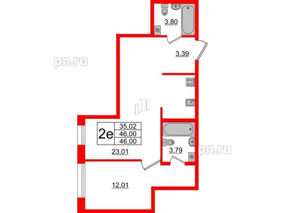 Апартаменты в ЖК ZOOM Черная речка, 1 комнатные, 46 м², 5 этаж