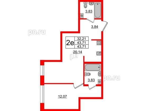 Апартаменты в ЖК ZOOM Черная речка, 1 комнатные, 43.71 м², 13 этаж