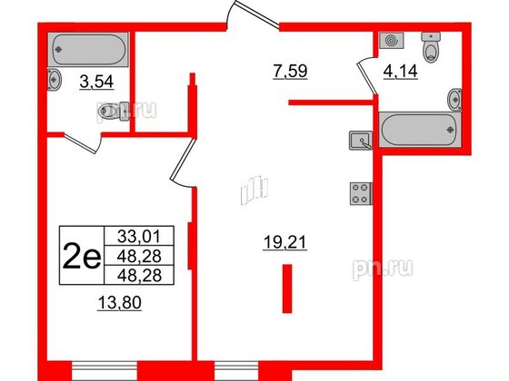 Апартаменты в ЖК ZOOM Черная речка, 1 комнатные, 48.28 м², 4 этаж