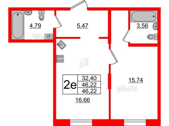 Апартаменты в ЖК ZOOM Черная речка, 1 комнатные, 46.22 м², 8 этаж