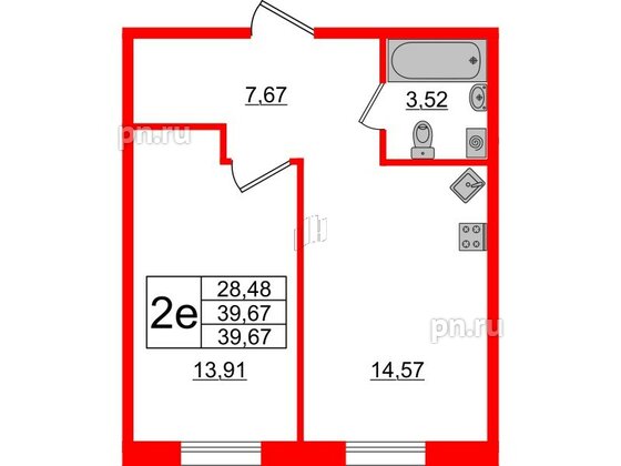 Апартаменты в ЖК ZOOM Черная речка, 1 комнатные, 39.67 м², 13 этаж