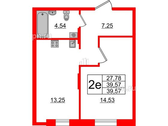 Апартаменты в ЖК ZOOM Черная речка, 1 комнатные, 39.57 м², 13 этаж