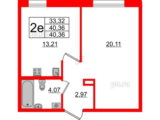 Апартаменты в ЖК «Зум Черная речка», 1 комнатные, 40.36 м², 9 этаж
