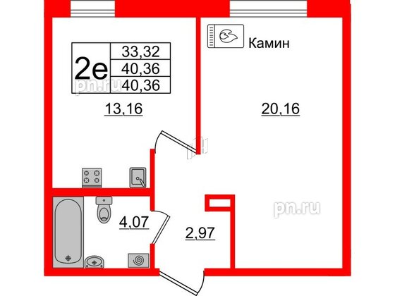 Апартаменты в ЖК «Зум Черная речка», 1 комнатные, 40.36 м², 13 этаж