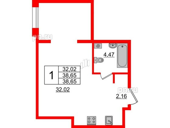 Апартаменты в ЖК «Зум Черная речка», студия, 38.65 м², 10 этаж