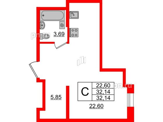 Апартаменты в ЖК ZOOM Черная речка, студия, 32.14 м², 6 этаж