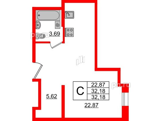 Апартаменты в ЖК ZOOM Черная речка, студия, 32.18 м², 13 этаж