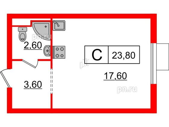 Квартира в ЖК Витебский парк, студия, 23.8 м², 10 этаж