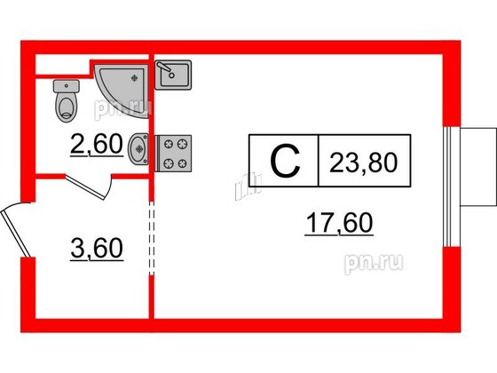 Квартира в ЖК Витебский парк, студия, 23.8 м², 11 этаж