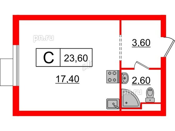 Квартира в ЖК Витебский парк, студия, 23.6 м², 8 этаж