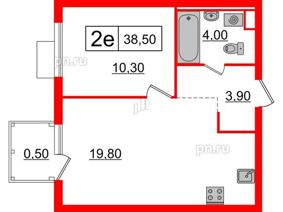 Квартира в ЖК Витебский парк, 1 комнатная, 38.5 м², 9 этаж