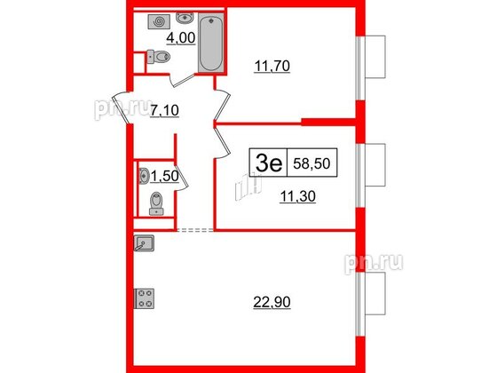 Квартира в ЖК Витебский парк, 2 комнатная, 58.5 м², 10 этаж