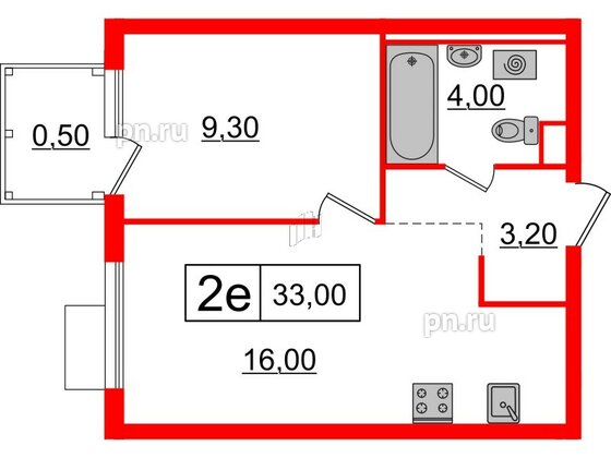 Квартира в ЖК Витебский парк, 1 комнатная, 33 м², 6 этаж