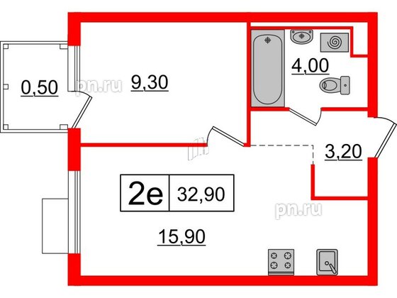 Квартира в ЖК Витебский парк, 1 комнатная, 32.9 м², 8 этаж