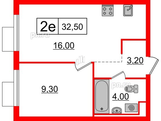 Квартира в ЖК Витебский парк, 1 комнатная, 32.5 м², 4 этаж