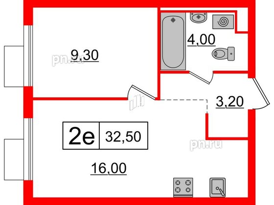 Квартира в ЖК Витебский парк, 1 комнатная, 32.5 м², 8 этаж