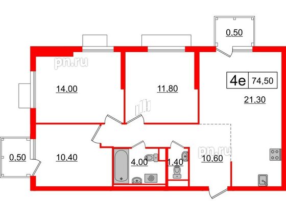 Квартира в ЖК Витебский парк, 3 комнатная, 74.5 м², 2 этаж