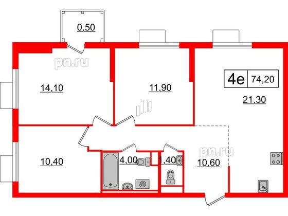 Квартира в ЖК Витебский парк, 3 комнатная, 74.2 м², 5 этаж