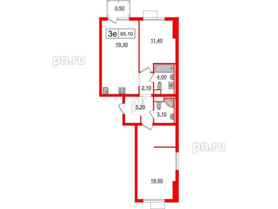 Квартира в ЖК Витебский парк, 2 комнатная, 65.1 м², 5 этаж