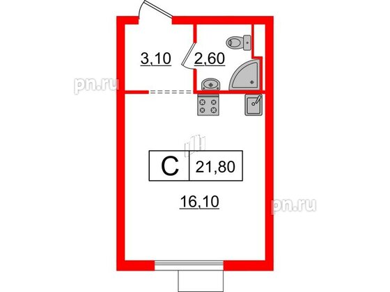 Квартира в ЖК Витебский парк, студия, 21.8 м², 10 этаж