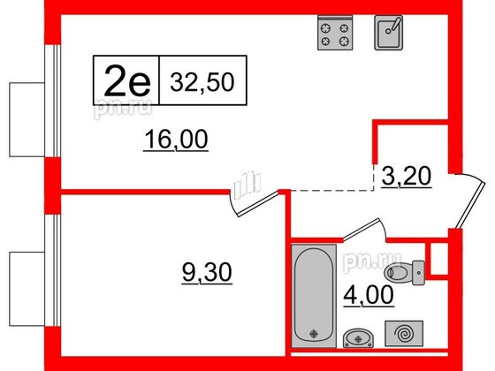 Квартира в ЖК Витебский парк, 1 комнатная, 32.5 м², 10 этаж