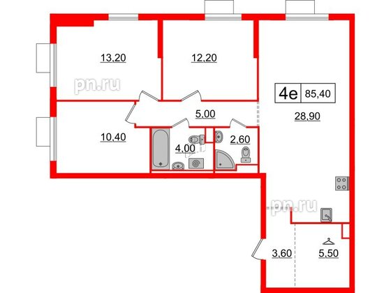 Квартира в ЖК Витебский парк, 3 комнатная, 85.4 м², 9 этаж