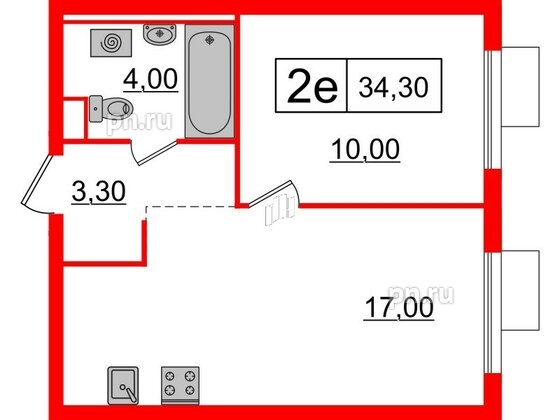 Квартира в ЖК Витебский парк, 1 комнатная, 34.3 м², 2 этаж