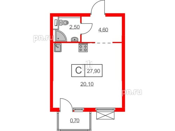 Квартира в ЖК Таллинский парк, студия, 27.9 м², 10 этаж