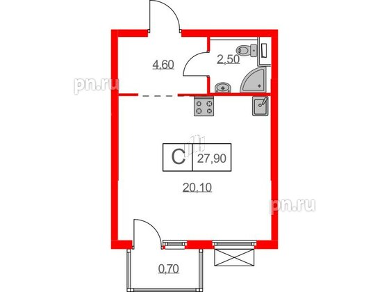 Квартира в ЖК Таллинский парк, студия, 27.8 м², 12 этаж