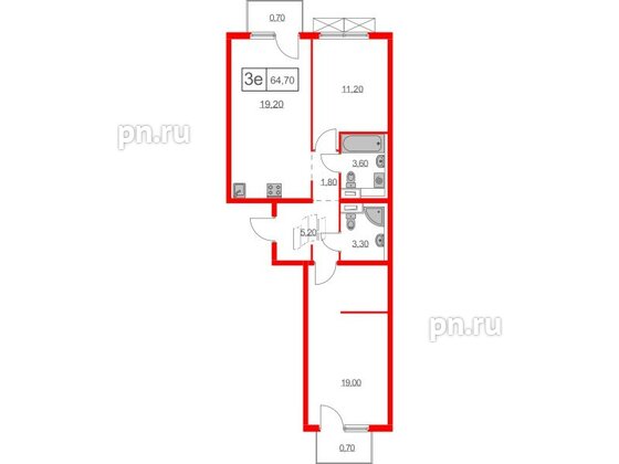 Квартира в ЖК Таллинский парк, 2 комнатная, 64.1 м², 12 этаж