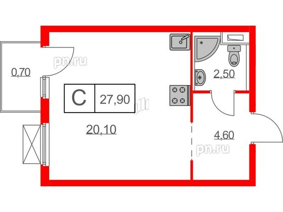 Квартира в ЖК Таллинский парк, студия, 27.9 м², 6 этаж