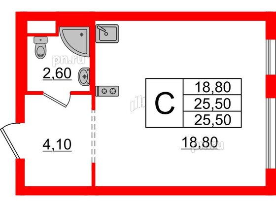 Квартира в ЖК Заречный парк, студия, 25.5 м², 24 этаж