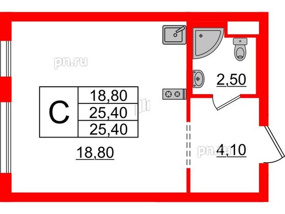 Квартира в ЖК Заречный парк, студия, 25.5 м², 13 этаж