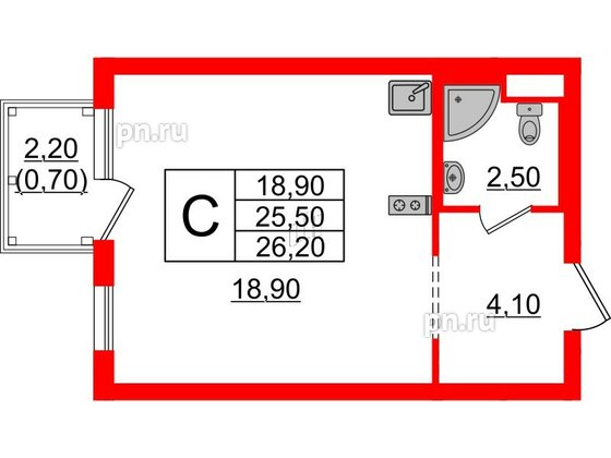 Квартира в ЖК Заречный парк, студия, 26.2 м², 13 этаж