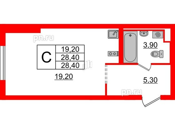 Квартира в ЖК Заречный парк, студия, 28.4 м², 16 этаж