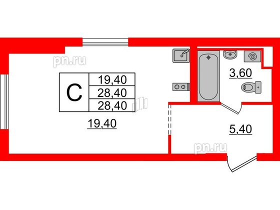 Квартира в ЖК Заречный парк, студия, 28.4 м², 20 этаж