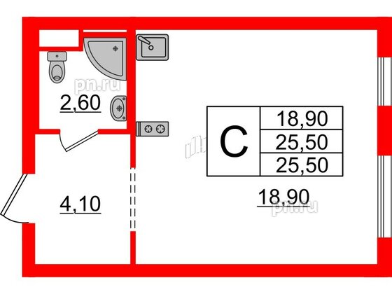 Квартира в ЖК Заречный парк, студия, 25.5 м², 20 этаж