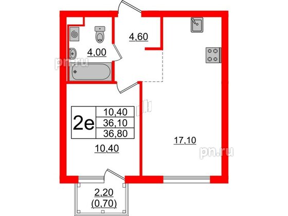 Квартира в ЖК Заречный парк, 1 комнатная, 36.8 м², 15 этаж