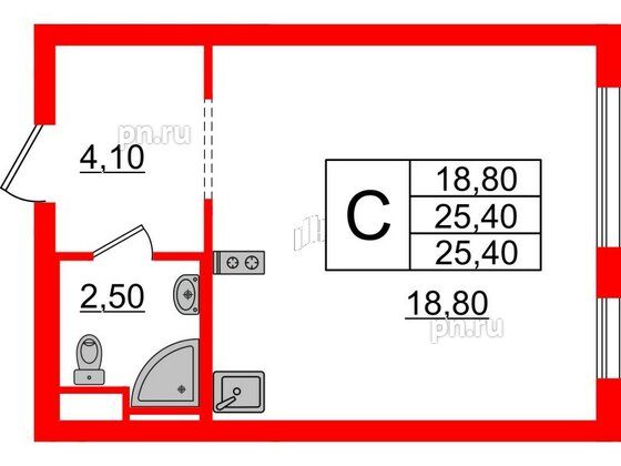 Квартира в ЖК Заречный парк, студия, 25.4 м², 13 этаж