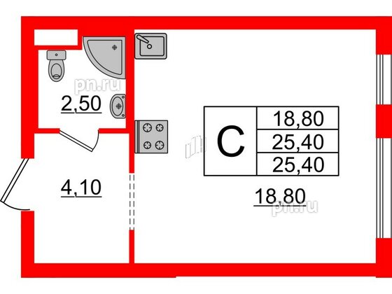 Квартира в ЖК Заречный парк, студия, 25.4 м², 13 этаж