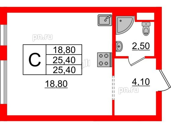 Квартира в ЖК Заречный парк, студия, 25.4 м², 14 этаж