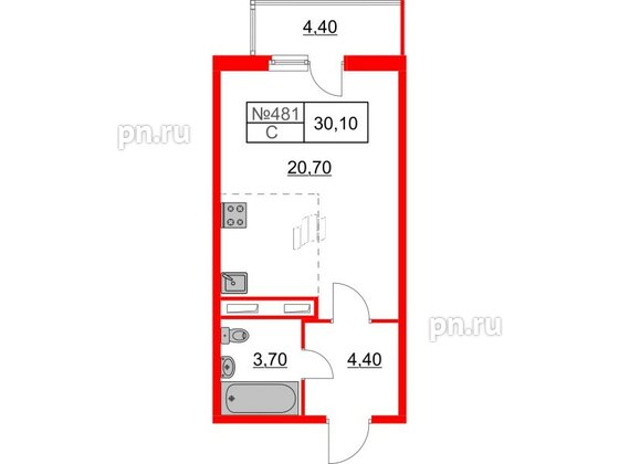 Квартира в ЖК «Галактика ( Заречный парк)», студия, 30.1 м², 20 этаж