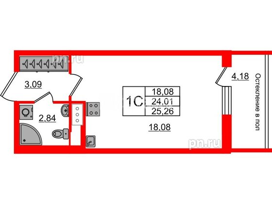 Квартира в ЖК «Сенат в Московском», студия, 24.1 м², 9 этаж