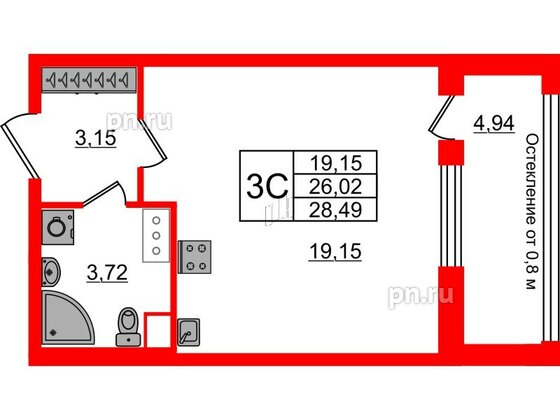 Квартира в ЖК «Сенат в Московском», студия, 26.02 м², 5 этаж