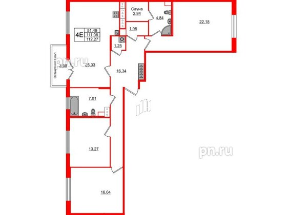 Квартира в ЖК «Сенат в Московском», 3 комнатная, 111.08 м², 9 этаж