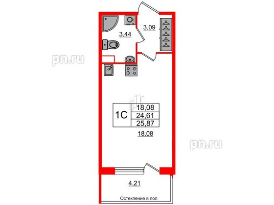 Квартира в ЖК «Сенат в Московском», студия, 24.61 м², 1 этаж