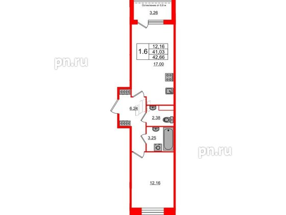 Квартира в ЖК «Сенат в Московском», 1 комнатная, 41.03 м², 1 этаж