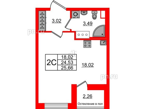 Квартира в ЖК «Сенат в Московском», студия, 24.9 м², 11 этаж