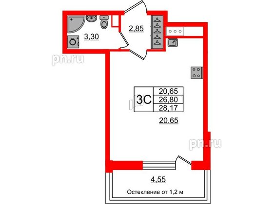 Квартира в ЖК «Сенат в Московском», студия, 26.8 м², 8 этаж