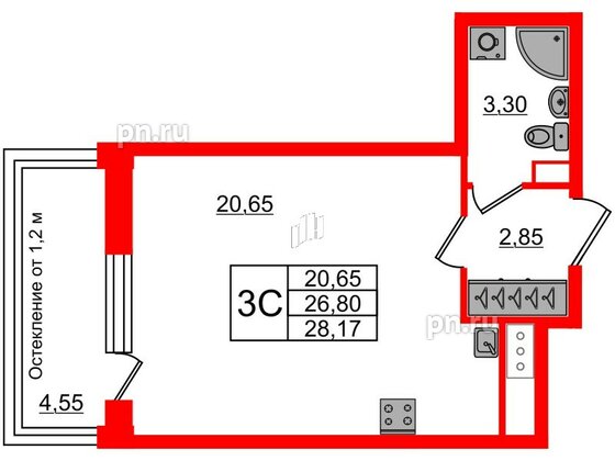 Квартира в ЖК «Сенат в Московском», студия, 26.8 м², 6 этаж